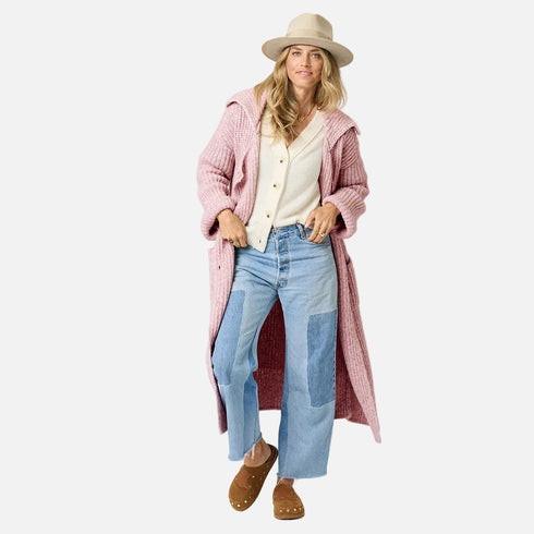 Morning coffee duster mauve long cardigan by Kerri Rosenthal