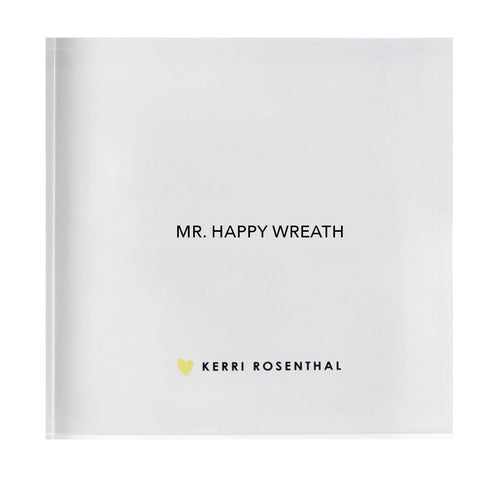 Mr. Smiley Wreath Block of Love by Kerri Rosenthal, colorful mini art encased in a 4 x 4 inch plexiglass block, additional view