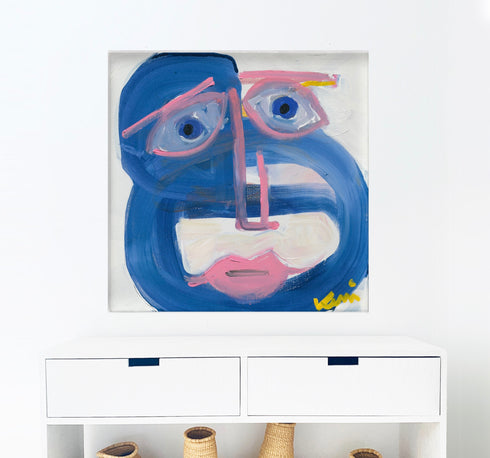 Mr. Complicated blue art print on stretched canvas wall art print - Unique artwork for living room wall decor by Kerri Rosenthal