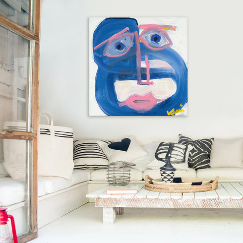 Mr. Complicated blue art print on stretched canvas wall art print - Unique artwork for living room wall decor by Kerri Rosenthal