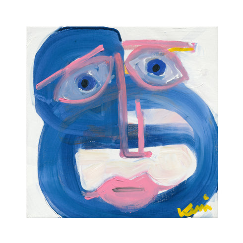 Mr. Complicated blue art print on stretched canvas wall art print - Unique artwork for living room wall decor by Kerri Rosenthal