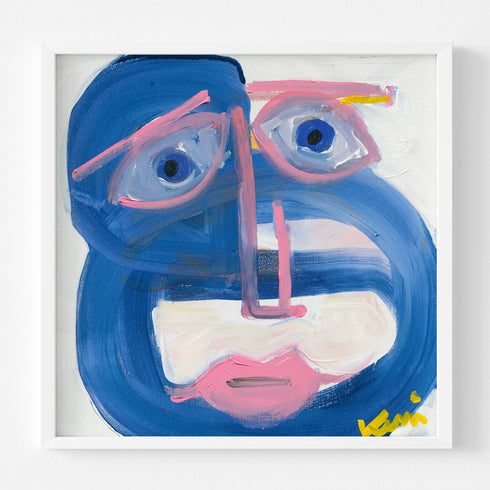 Mr. Complicated blue art print on stretched canvas wall art print - Unique artwork for living room wall decor by Kerri Rosenthal