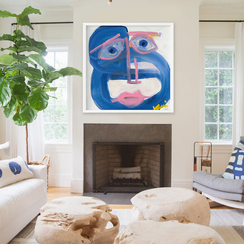 Mr. Complicated blue art print on stretched canvas wall art print - Unique artwork for living room wall decor by Kerri Rosenthal