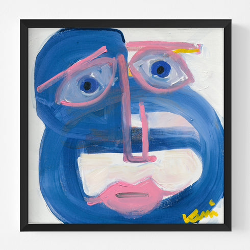 Mr. Complicated blue art print on stretched canvas wall art print - Unique artwork for living room wall decor by Kerri Rosenthal