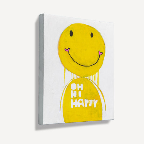 Mr. Happy Mini Stretched Canvas Artwork - Modern original wall artwork for living room or any room in your home by Kerri Rosenthal