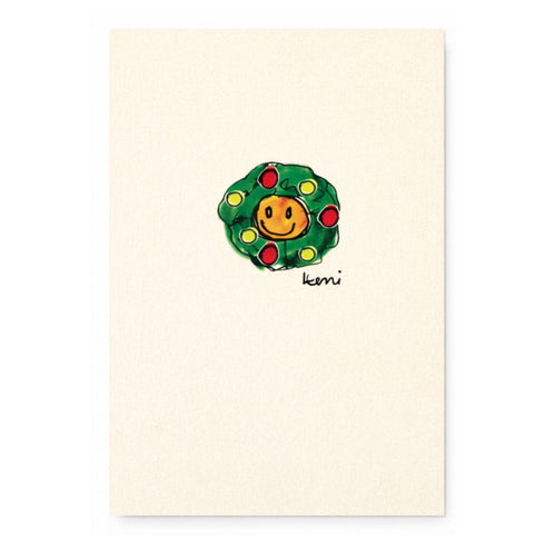 Mr. Smiley Wreath greeting card by Kerri Rosenthal, a colorful mini artwork design sold as a 6-pack stationery set, alternate view