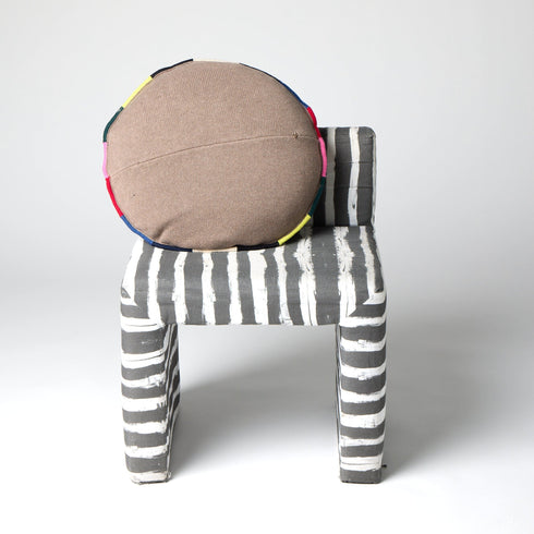 Mr. Smiley Brown Pillow - blend of cotton cashmere with multicolor embroidery around the edges and smiley face - Cute designer throw pillows by Kerri Rosenthal