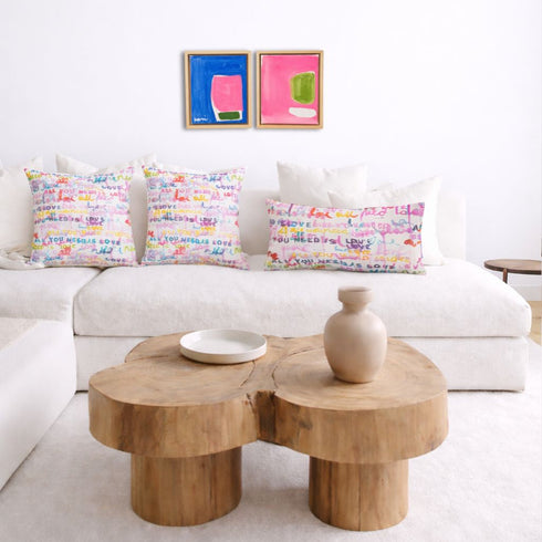 Colorful multi All You Need is Love cute square and rectangular lumbar decorative throw pillows by Kerri Rosenthal