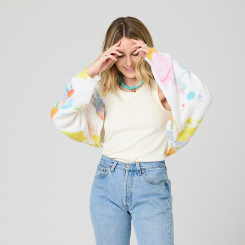 Multicolor knit shrug sweater cardigan in 100% cotton with heart embroidery - Shop women's cute shrugs by Kerri Rosenthal