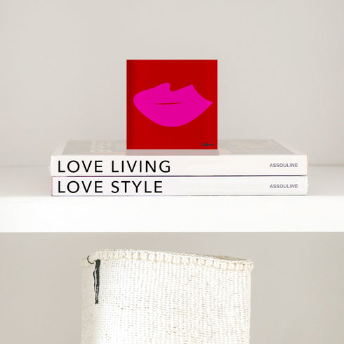 Mwah Cherri Red Block of Love Acrylic Mini Art by Kerri Rosenthal's artwork mounted on 3/4" plexiglass acrylic block - Unique artwork for living room decor