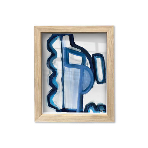 My Mykonos 1 Oak Indigo blue Shadow Box Art by Kerri Rosenthal - Unique artwork for living room wall decor