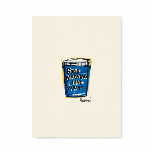 My First Love Card, colorful blue cute mini artwork on a card by Kerri Rosenthal