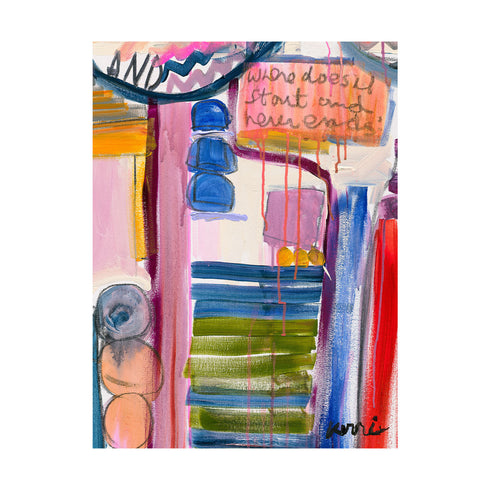 Never Ends is a colorful abstract art print painted by Kerri Rosenthal, for modern home decor living, dining, family, entry, bedroom and more.