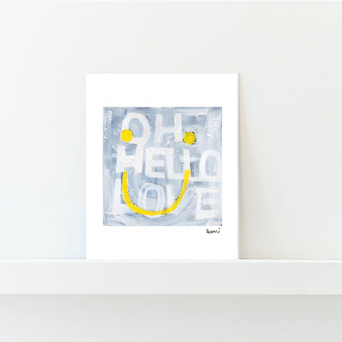 Oh Hello Smiley Mini Grey White Art Print - Modern decor wall art sets by Kerri Rosenthal