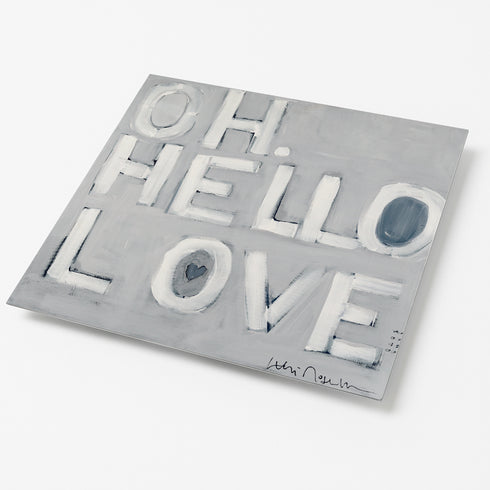 Oh, Hello Love grey white word wall art print artwork - Shop minimalist wall art decor for living room by Kerri Rosenthal