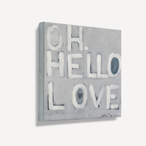 Oh, Hello Love grey white word wall art print artwork - Shop minimalist wall art decor by Kerri Rosenthal