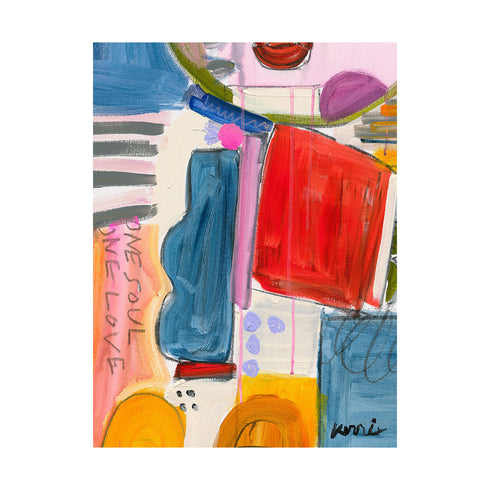 One Soul One Love is a colorful abstract art print painted by Kerri Rosenthal - modern art for living, dining, bedroom, entry, family room and more.