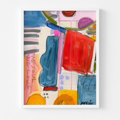 One Soul One Love is a colorful abstract art print painted by Kerri Rosenthal - modern art for living, dining, bedroom, entry, family room and more.