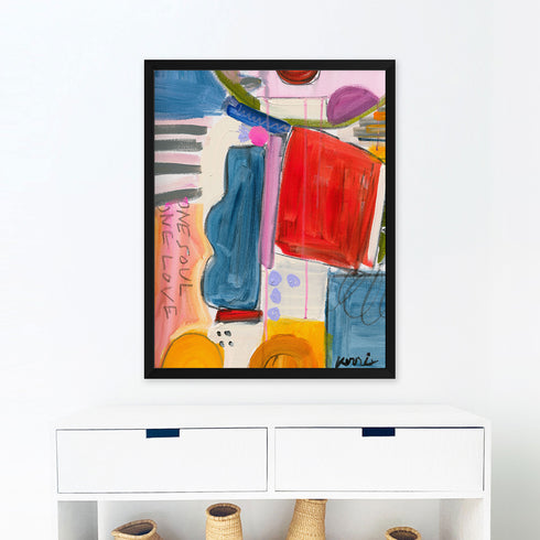 One Soul One Love is a colorful abstract art print painted by Kerri Rosenthal - modern art for living, dining, bedroom, entry, family room and more.