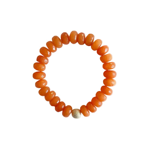 Seally Mimi orange monochrome bracelet is made from smooth semi-precious stones - Jade & a 14K gold-plated bead is handmade in Switzerland