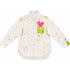 White button-down shirt hand-painted with pink and green paint splatters throughout, featuring a large pink heart over green striped brushwork on the chest pocket — Kerri Rosenthal wearable art