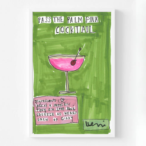 Pass the Palm Pink Cocktail colorful abstract word wall art print artwork by Kerri Rosenthal.