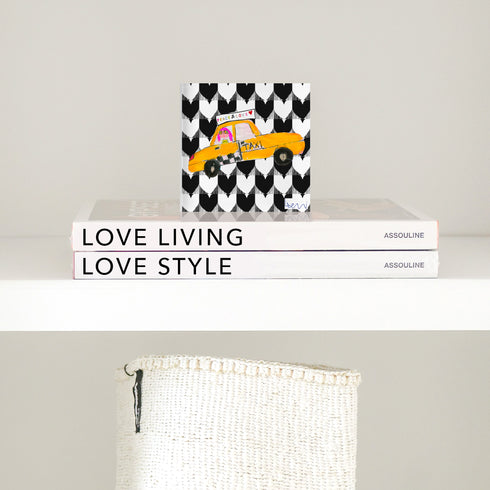 Peace & Love black and white block of Love acrylic mini art by Kerri Rosenthal's artwork