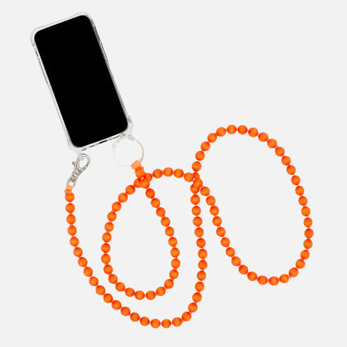 Phone wooden beads neon orange necklace with vegan and non-toxic varnish. Handmade in Berlin