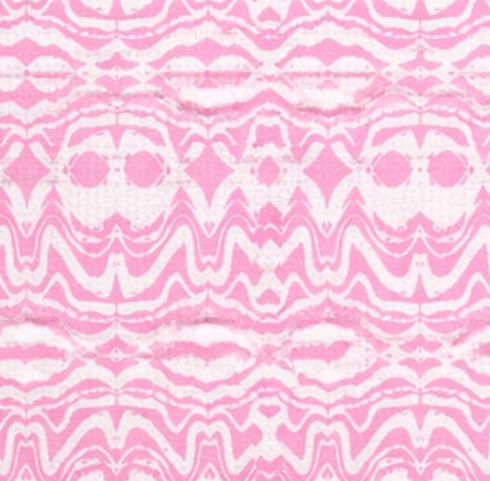 Pink and white palm ikat print swatch