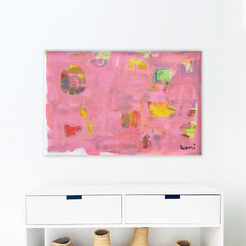 Pinkaholic horizontal modern abstract wall art print - Unique artwork gifts for living room, bedroom or any space wall art decor by Kerri Rosenthal