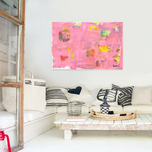 Pinkaholic horizontal modern abstract wall art print - Unique artwork gifts for living room, bedroom or any space wall art decor by Kerri Rosenthal