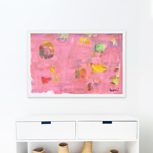 Pinkaholic horizontal modern abstract wall art print - Unique artwork gifts for living room, bedroom or any space wall art decor by Kerri Rosenthal