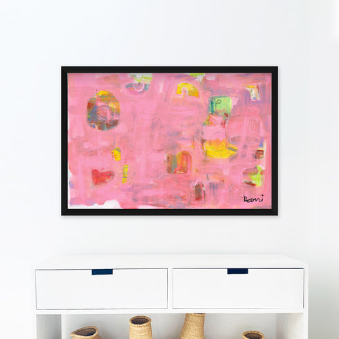 Pinkaholic horizontal modern abstract wall art print - Unique artwork gifts for living room, bedroom or any space wall art decor by Kerri Rosenthal