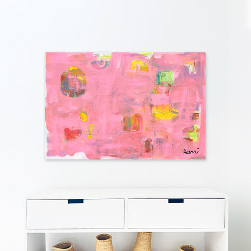 Pinkaholic horizontal modern abstract wall art print - Unique artwork gifts for living room, bedroom or any space wall art decor by Kerri Rosenthal