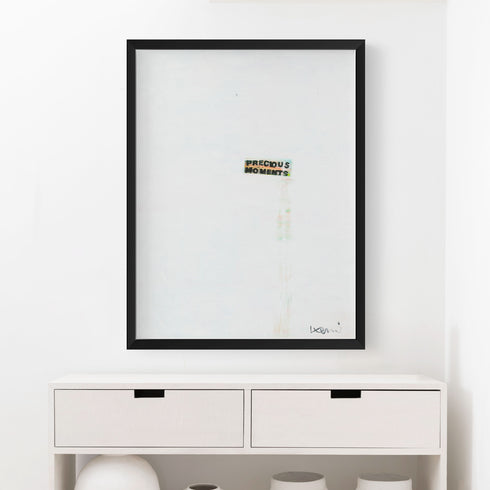 Precious Moments vertical wall word art print white and black with touch of color by Kerri Rosenthal