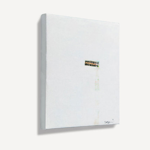 Precious Moments vertical stretched canvas frameless wall word art print white and black with touch of color by Kerri Rosenthal