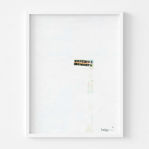 Precious Moments vertical white framed wall word art print white and black with touch of color by Kerri Rosenthal