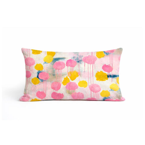 Raining Sun colorful rectangular lumbar decorative throw pillow in linen by Kerri Rosenthal