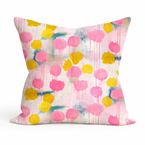 Raining Sun colorful square decorative throw pillow in linen by Kerri Rosenthal