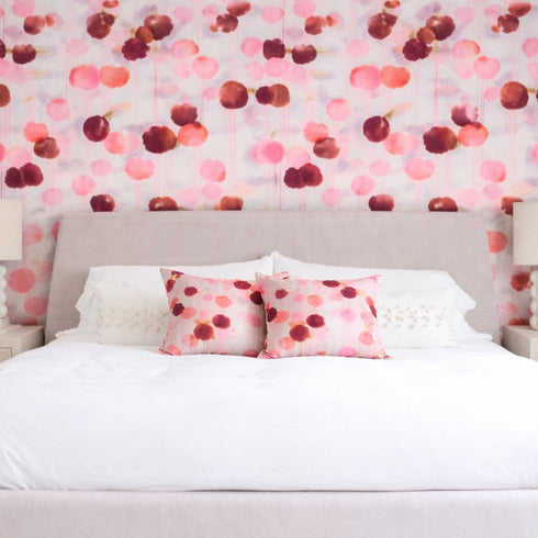 Raining Sun dusty pink throw pillow 100% linen by Kerri Rosenthal in modern bedroom decor