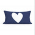 Reversed white heart on navy blue throw pillow from the Kerri Rosenthal - lumbar decorative pillow