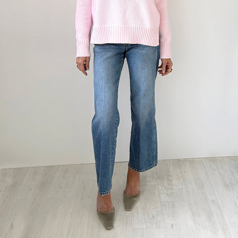 Robbie mid-rise 100% cotton blue jeans with a relaxed fit, easy flare, and a cropped length for that effortless look - Shop cute women’s jeans made in the USA