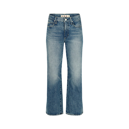 Robbie mid-rise 100% cotton blue jeans with a relaxed fit, easy flare, and a cropped length for that effortless look - Shop cute women’s jeans made in the USA