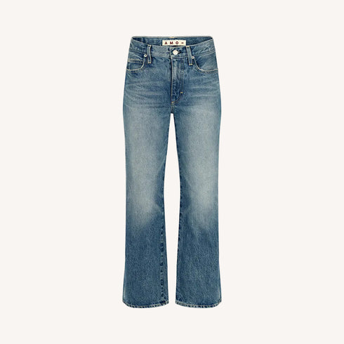 Robbie mid-rise 100% cotton blue jeans with a relaxed fit, easy flare, and a cropped length for that effortless look - Shop cute women’s jeans made in the USA