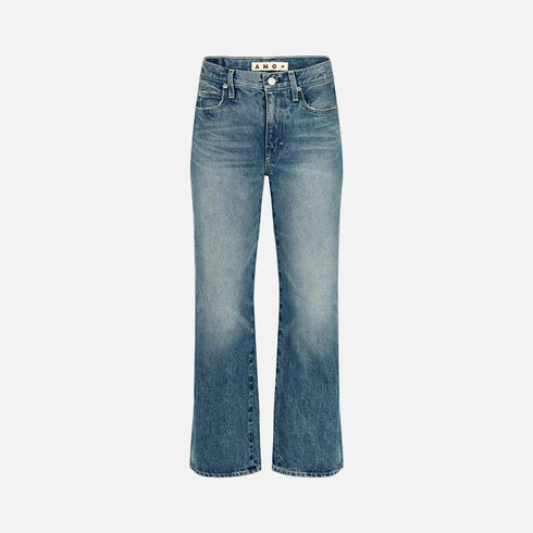 Robbie mid-rise 100% cotton blue jeans with a relaxed fit, easy flare, and a cropped length for that effortless look - Shop cute women’s jeans made in the USA