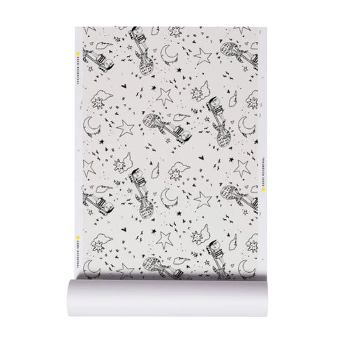 Rock N Love black and white wallpaper made on standard clay-coated ground by Kerri Rosenthal