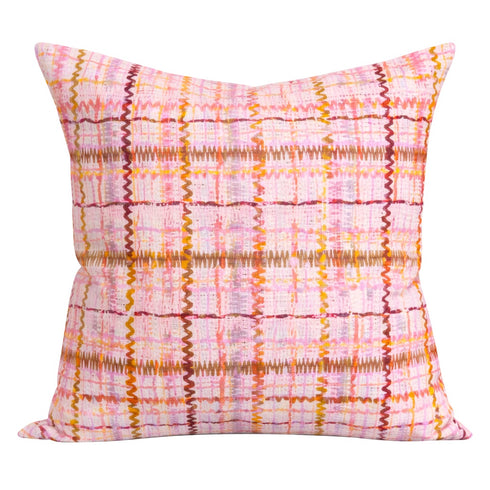 Roller Disco multicolor square decorative throw pillow 100% linen by Kerri Rosenthal