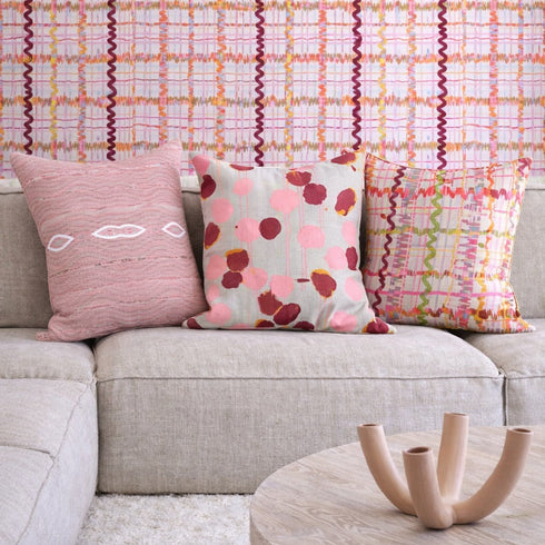 Roller Disco multicolor square throw pillow 100% linen by Kerri Rosenthal in modern home decor - decorative throw pillows for couch