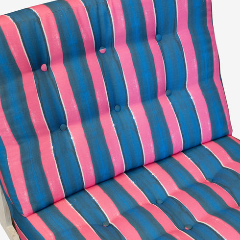 Nomad Stripes Romeo Chair KR Furniture Collection. Super comfortable oversized and armless accent chairs in linen fabric for modern casual home decor with cherry wood frame, bleached white by Kerri Rosenthal