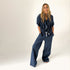Rosen denim ruffles blue blouse top in 100% cotton with denim palazzo pant by Kerri Rosenthal